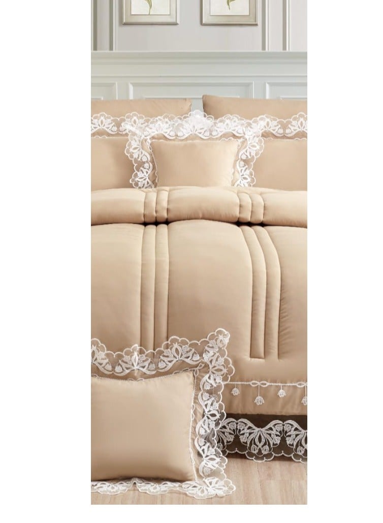 مارك مفرش سرير  نفر ونص بتصميم الدانتيل  ليضيف الجمال والاناقة لديكور غرفتك ، 5 قطع مقاس اللحاف 170*220 سم - Image 4
