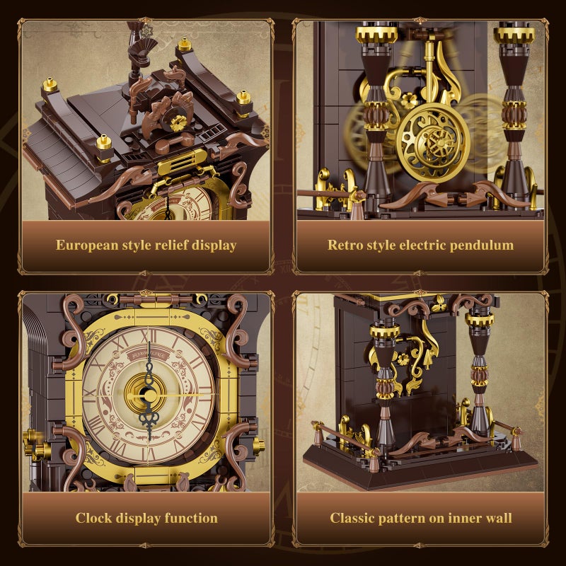 JAKI Vintage Swing Clock Building Blocks Set Real Working Mechanical Clock with Moving Pendulum & Rotating Dial, Retro Steampunk Home Decor Gift for Adults & Teens, Gifts for Birthdays and Christmas - Image 3
