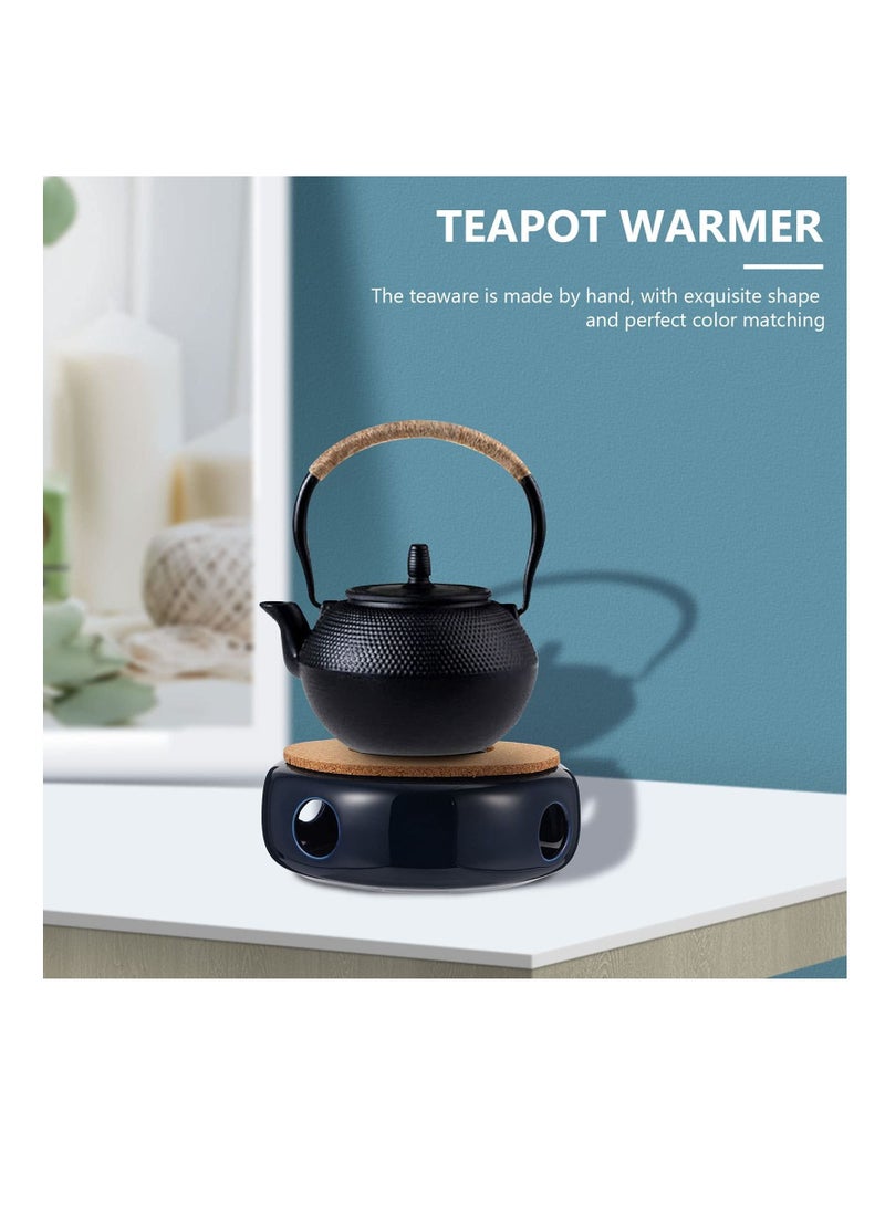 Ceramic Teapot Warmer Tea Heater Candle Teapot Heater Base Teapot Warmer Base for Glass Teapot Cast Iron Teapot Tea Kettles (Blue) - Image 2