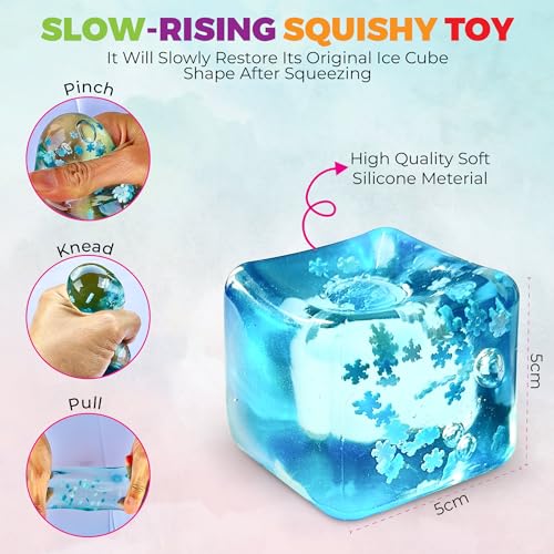 TwCare Stress Balls Ice Cube with Snowflakes Inside for Your Best Mellow and Chill Snow Pieces Silent Nice Square Shape Anxiety Sensory Squishy Fidget Toy Slow Rise Classroom Prizes Calming Kids Adults - Image 5