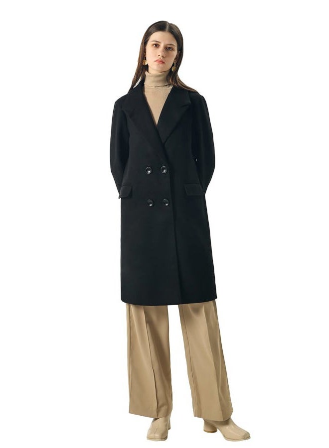 CHARTOU Women's Winter Oversize Lapel Collar Woolen Plaid Double Breasted Long Peacoat Jacket, S-black, M - Image 4