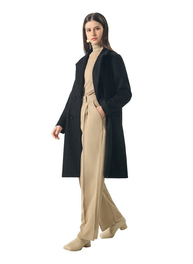 CHARTOU Women's Winter Oversize Lapel Collar Woolen Plaid Double Breasted Long Peacoat Jacket, S-black, M - Image 3