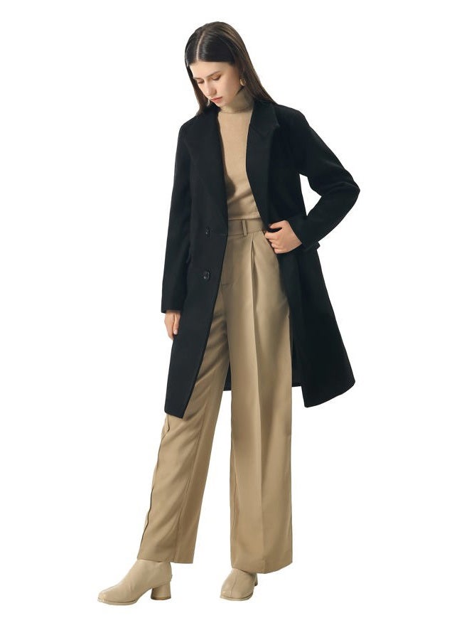 CHARTOU Women's Winter Oversize Lapel Collar Woolen Plaid Double Breasted Long Peacoat Jacket, S-black, M - Image 2