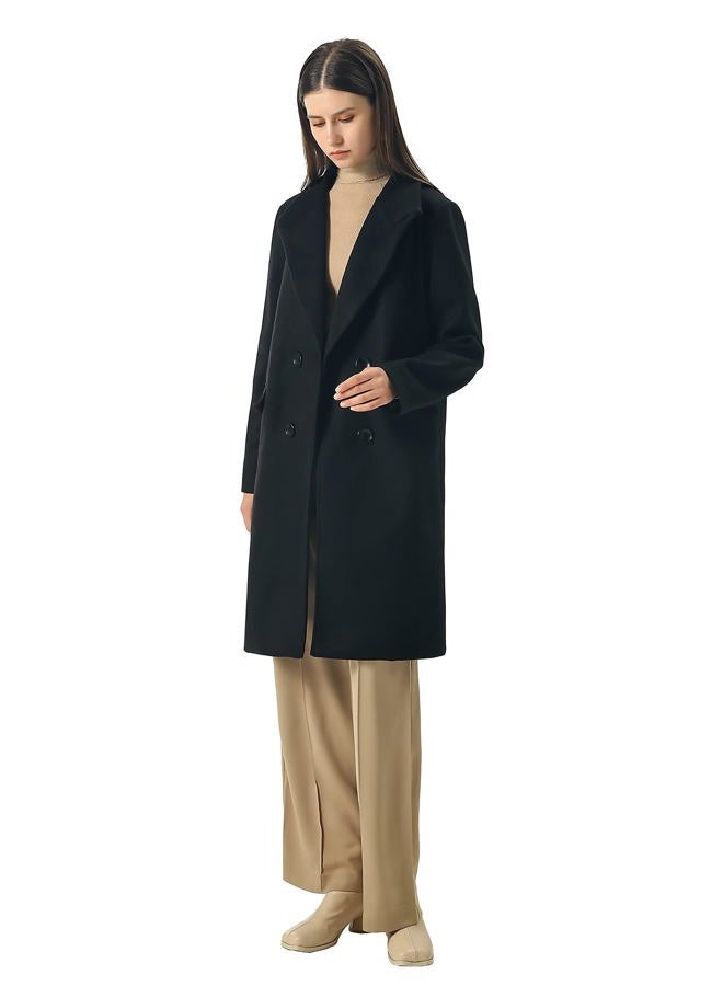 CHARTOU Women's Winter Oversize Lapel Collar Woolen Plaid Double Breasted Long Peacoat Jacket, S-black, M - Image 1
