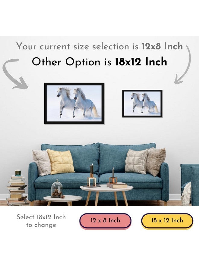 Mad Masters 2 White Horses Painting Hanging Photo Frame Decorative Item for Living Room, Bedroom, Home Decor and Wall Decoration (MM 1399, 8x12 Inch, Canvas, With Plexi Glass) - Image 3