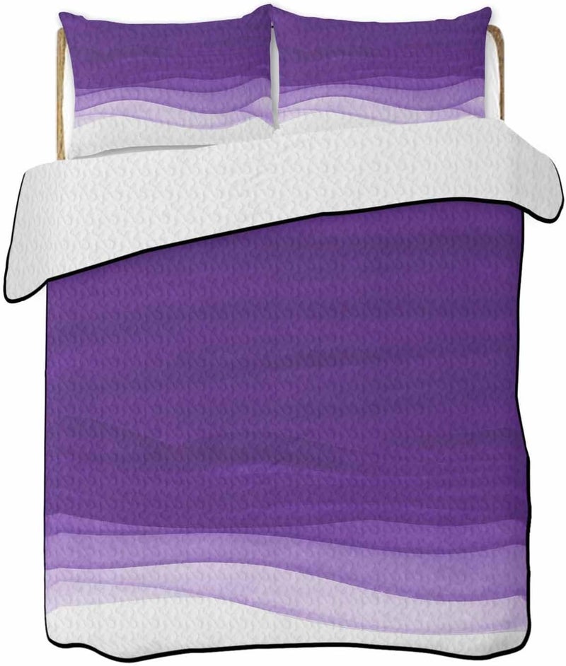 Quilts Twin XL Size Bedding Set, Purple Waves Lightweight Quilted Comforter, Ombre Abstract Art Gradient Modern Soft Reversible Bedspread Coverlet with Pillow Covers for All Season, 68" x 98" - Image 1