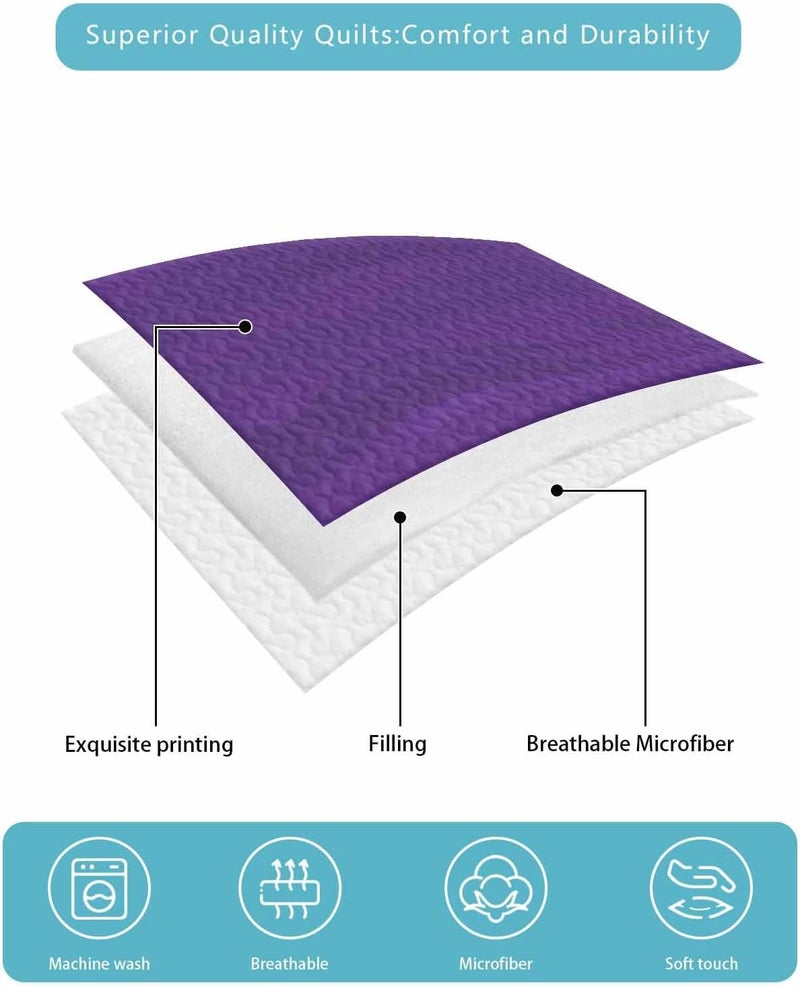 Quilts Twin XL Size Bedding Set, Purple Waves Lightweight Quilted Comforter, Ombre Abstract Art Gradient Modern Soft Reversible Bedspread Coverlet with Pillow Covers for All Season, 68" x 98" - Image 5