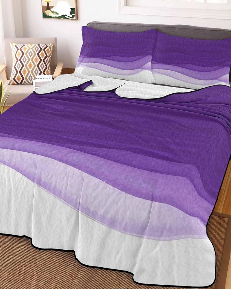 Quilts Twin XL Size Bedding Set, Purple Waves Lightweight Quilted Comforter, Ombre Abstract Art Gradient Modern Soft Reversible Bedspread Coverlet with Pillow Covers for All Season, 68" x 98" - Image 2