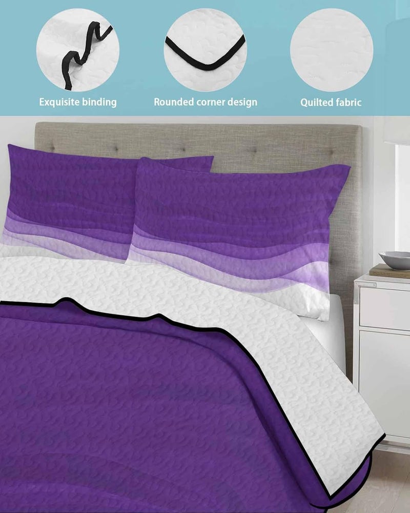 Quilts Twin XL Size Bedding Set, Purple Waves Lightweight Quilted Comforter, Ombre Abstract Art Gradient Modern Soft Reversible Bedspread Coverlet with Pillow Covers for All Season, 68" x 98" - Image 4