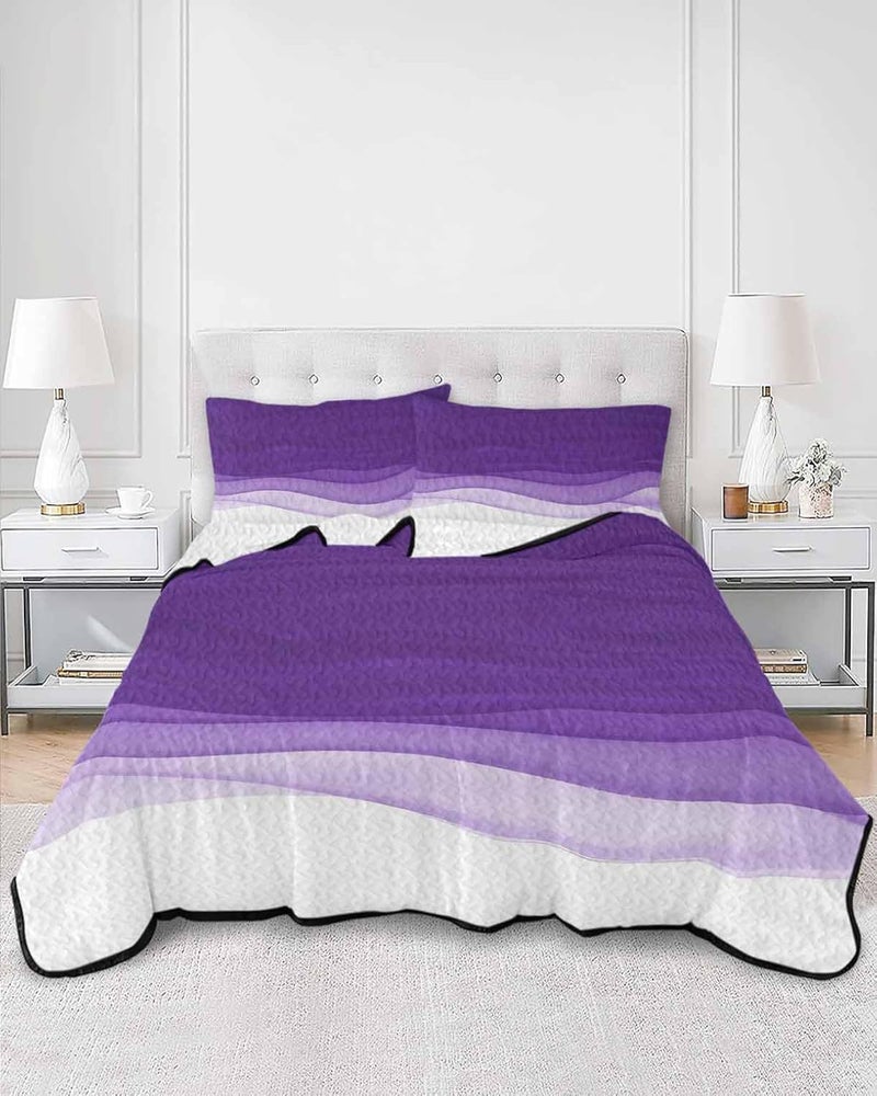 Quilts Twin XL Size Bedding Set, Purple Waves Lightweight Quilted Comforter, Ombre Abstract Art Gradient Modern Soft Reversible Bedspread Coverlet with Pillow Covers for All Season, 68" x 98" - Image 3