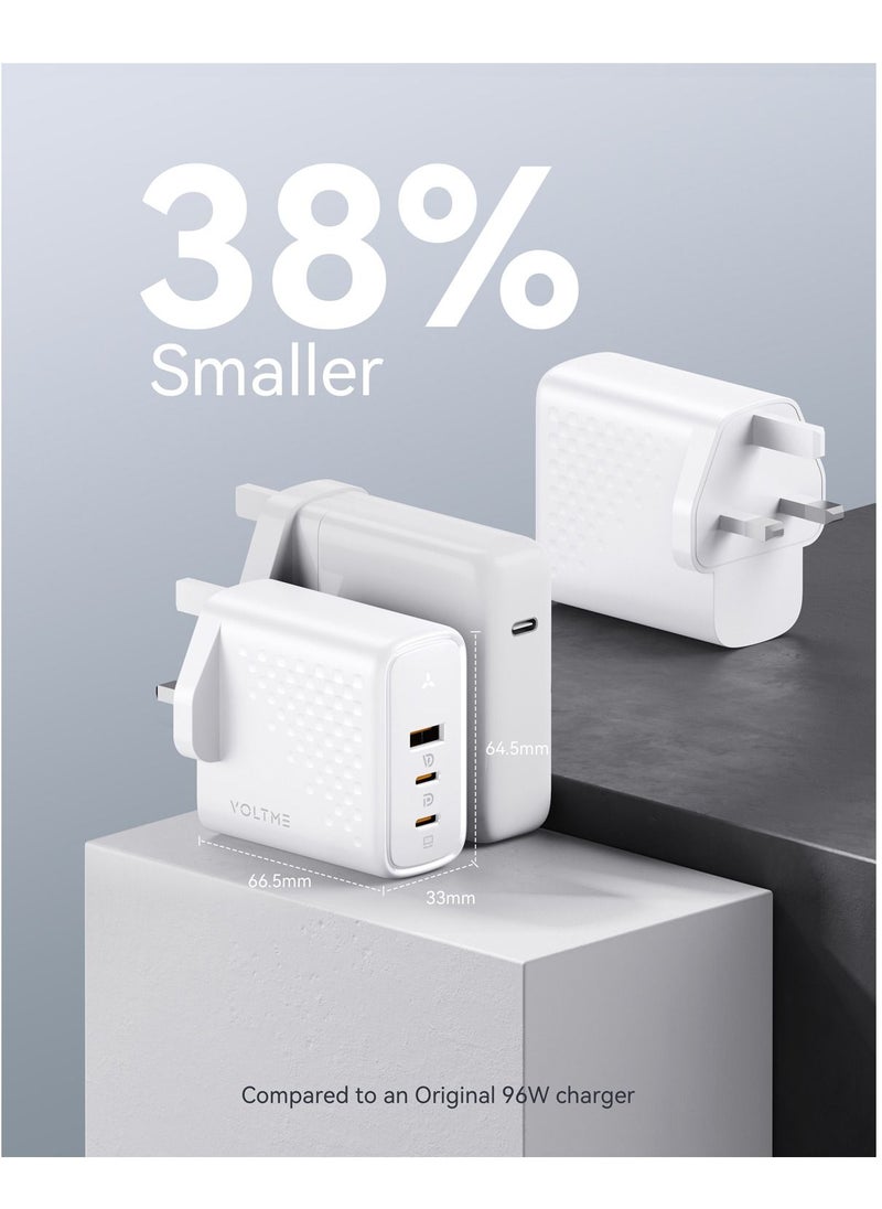 100W GaN III USB-C Charger | 3-Port Fast Wall Adapter with PD.3 & QC.3 | Compact Design for MacBook Pro/Air, iPad Pro/Mini, iPhone 16 Pro Max/16 Pro/16 Plus/15 Series/14/13/12/11, Air Pods, Google PixelBook, ThinkPad, Galaxy S24/S23/S22 & More (White)