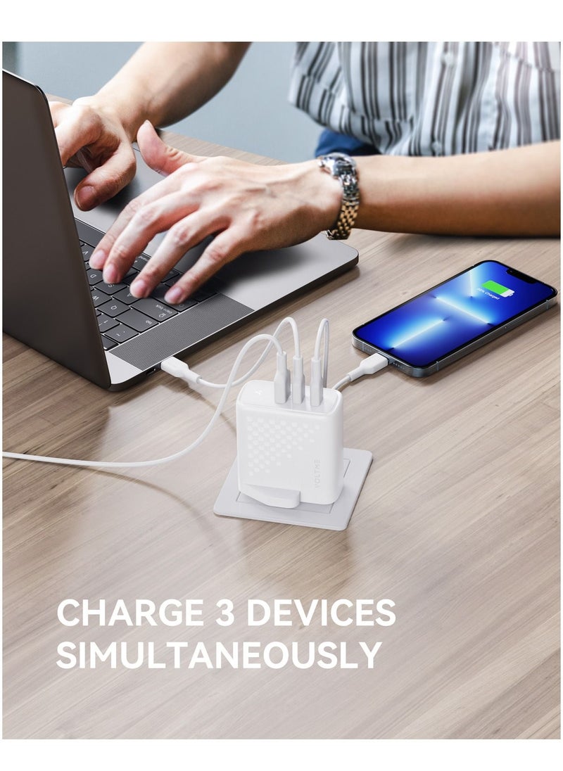 100W GaN III USB-C Charger | 3-Port Fast Wall Adapter with PD.3 & QC.3 | Compact Design for MacBook Pro/Air, iPad Pro/Mini, iPhone 16 Pro Max/16 Pro/16 Plus/15 Series/14/13/12/11, Air Pods, Google PixelBook, ThinkPad, Galaxy S24/S23/S22 & More (White)
