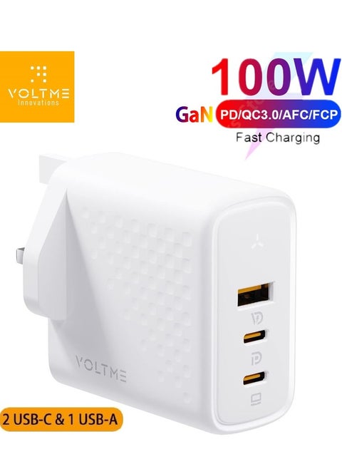 100W GaN III USB-C Charger | 3-Port Fast Wall Adapter with PD.3 & QC.3 | Compact Design for MacBook Pro/Air, iPad Pro/Mini, iPhone 16 Pro Max/16 Pro/16 Plus/15 Series/14/13/12/11, Air Pods, Google PixelBook, ThinkPad, Galaxy S24/S23/S22 & More (White)