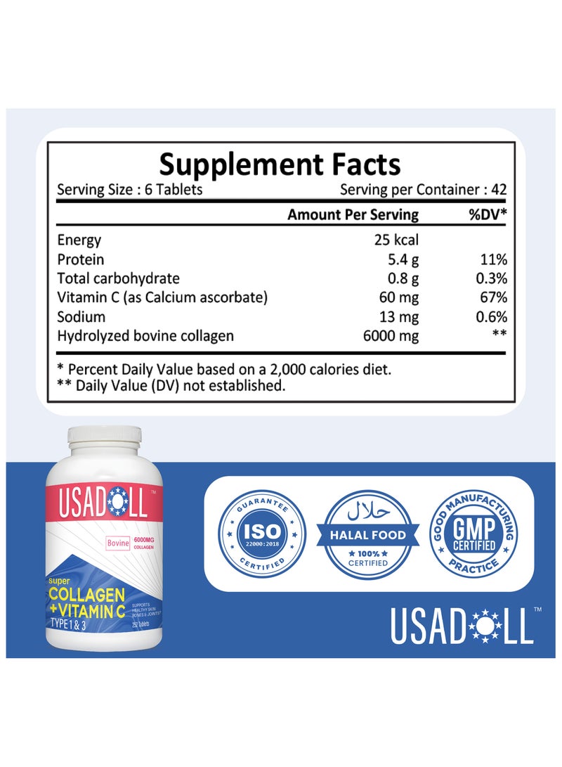 Usadoll Super Collagen 6000mg with Vitamin C, Type 1 & 3 - 252 Tablets - Image 2