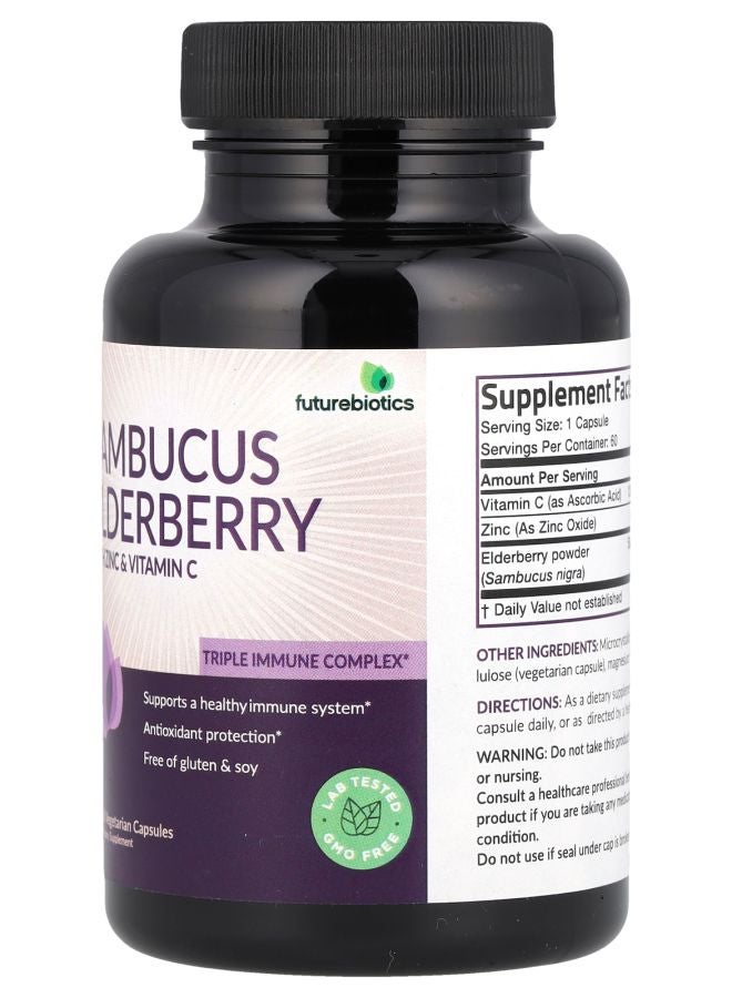 Futurebiotics Sambucus Elderberry with Zinc & Vitamin C 60 Vegetarian Capsules - Image 2