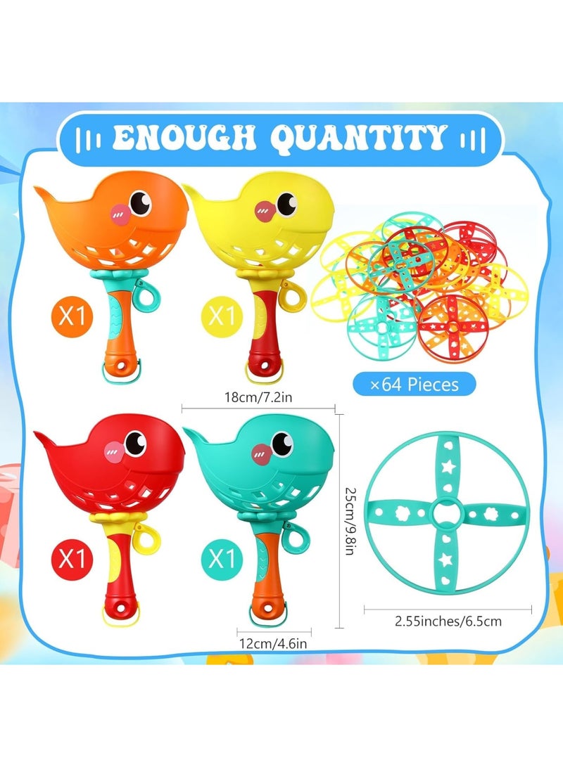 SYOSI Flying Disc Launcher Toys, Set of 4 Kids Outdoor Flying Game with String Launchers and Discs, Manual Capture Catching Play for Boys Girls Birthday Party School Gifts - Image 3