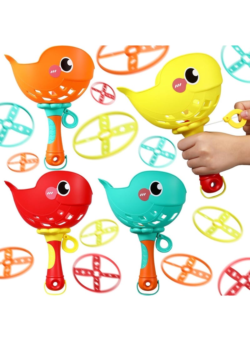 SYOSI Flying Disc Launcher Toys, Set of 4 Kids Outdoor Flying Game with String Launchers and Discs, Manual Capture Catching Play for Boys Girls Birthday Party School Gifts - Image 1