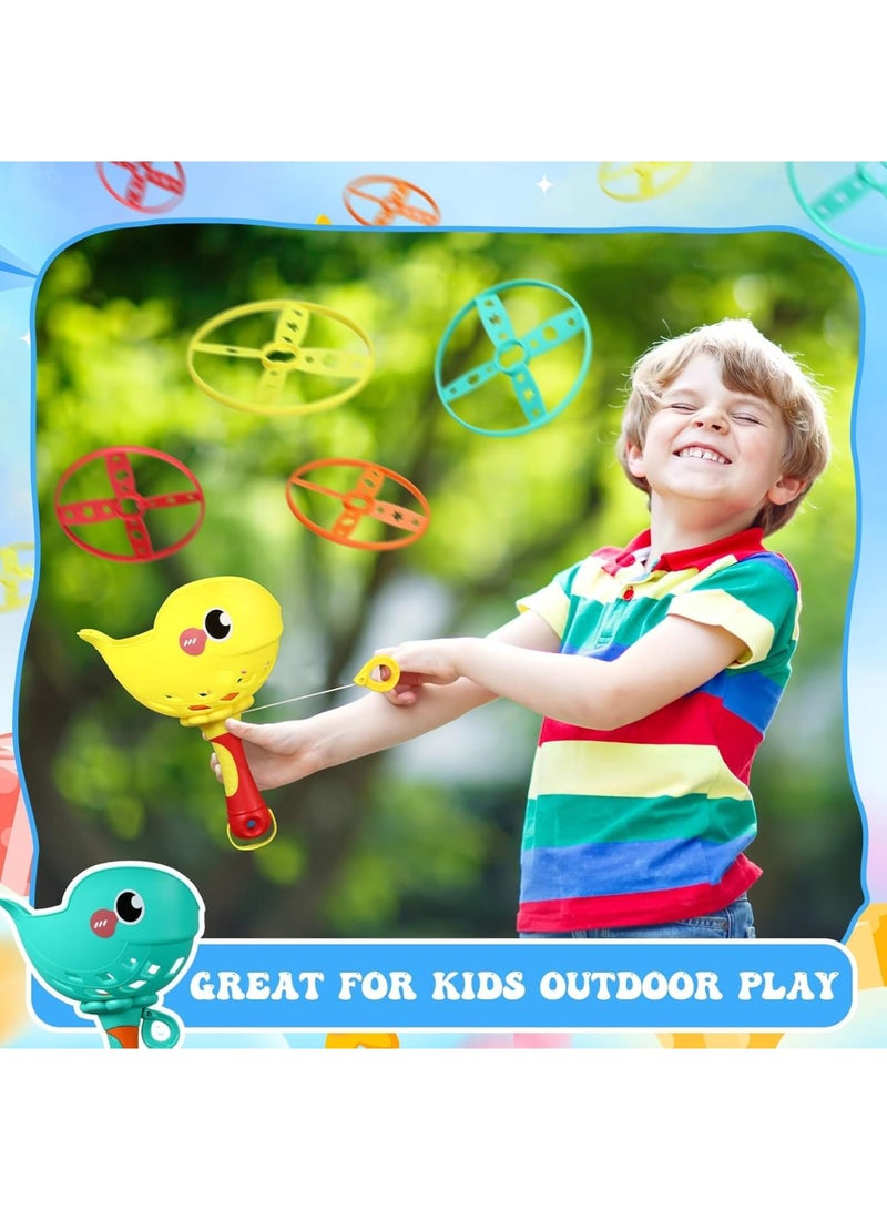 SYOSI Flying Disc Launcher Toys, Set of 4 Kids Outdoor Flying Game with String Launchers and Discs, Manual Capture Catching Play for Boys Girls Birthday Party School Gifts - Image 2