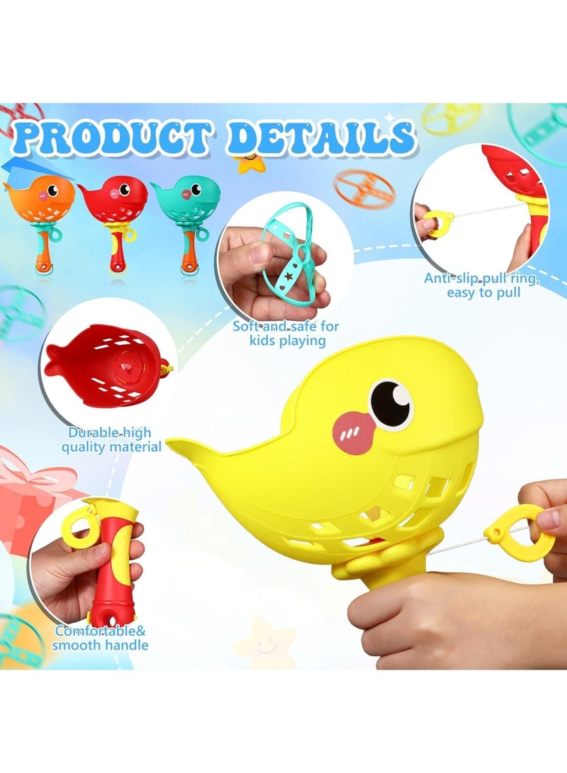 SYOSI Flying Disc Launcher Toys, Set of 4 Kids Outdoor Flying Game with String Launchers and Discs, Manual Capture Catching Play for Boys Girls Birthday Party School Gifts - Image 5