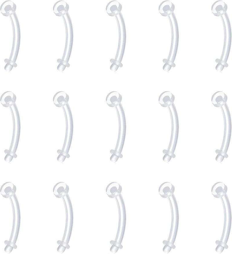 FECTAS 16G 14G Clear Flexible Plastic Daith Rook Earrings Eyebrow Rings Curved Barbells Belly Piercing Retainers 15PCS - Image 1