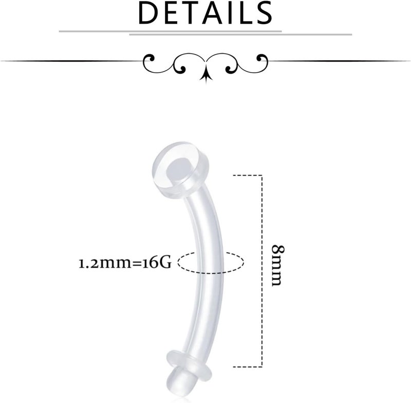 FECTAS 16G 14G Clear Flexible Plastic Daith Rook Earrings Eyebrow Rings Curved Barbells Belly Piercing Retainers 15PCS - Image 2