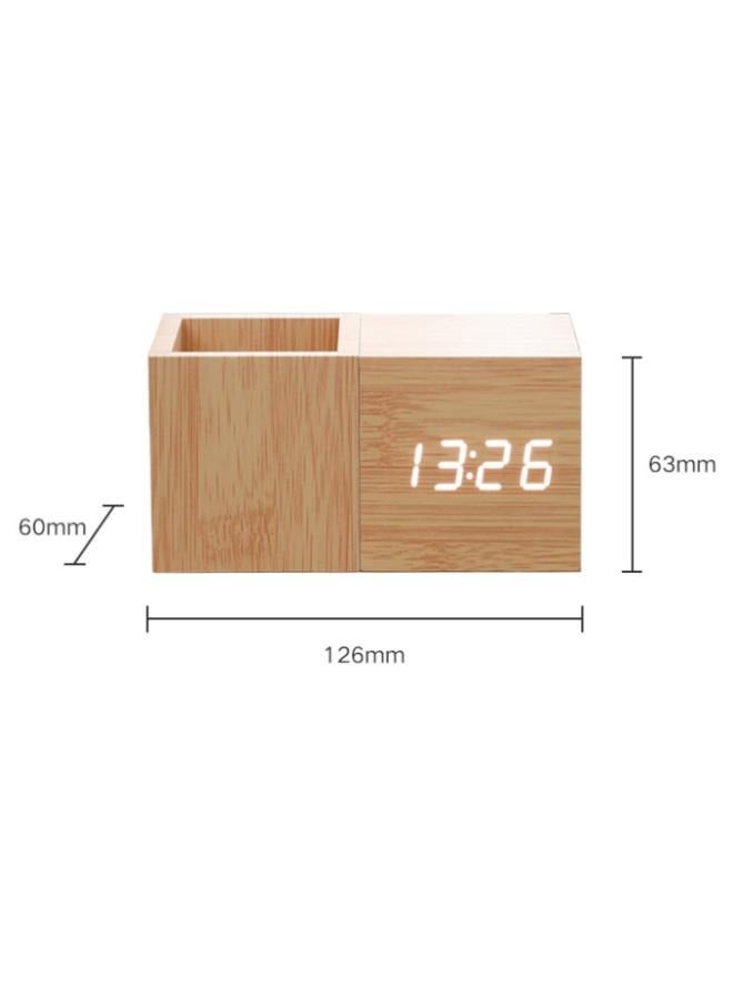 Multifunctional Wooden Clock with Pen Holder Smart Alarm Clock for Home and Office  - Image 2