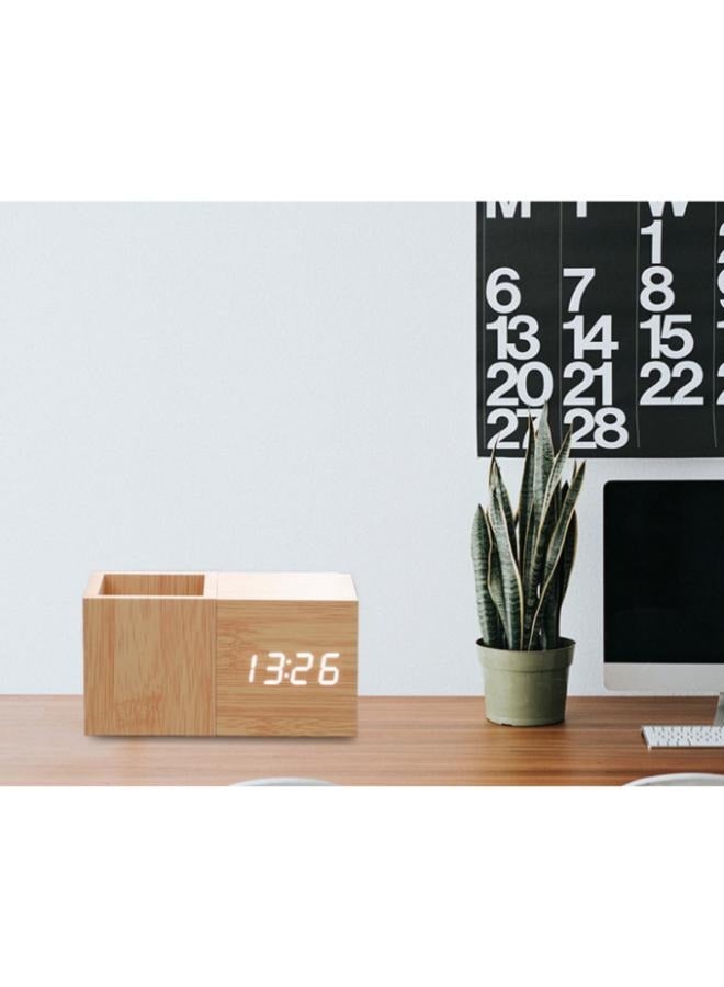 Multifunctional Wooden Clock with Pen Holder Smart Alarm Clock for Home and Office  - Image 3