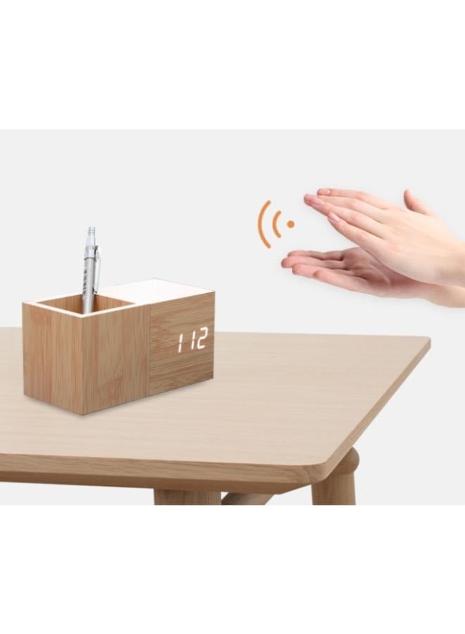 Multifunctional Wooden Clock with Pen Holder Smart Alarm Clock for Home and Office  - Image 4