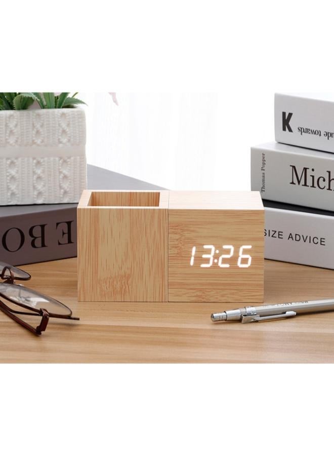 Multifunctional Wooden Clock with Pen Holder Smart Alarm Clock for Home and Office  - Image 5