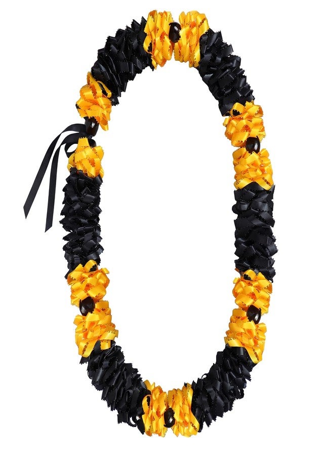 Knitgrip 47 Inch Hawaiian Graduation Leis Class of 2026 Grad Ribbon Leis Necklace Hawaiian Flower Garland with Kukui Nut for Man Woman Graduation Party Supplies(Black and Gold) - Image 1