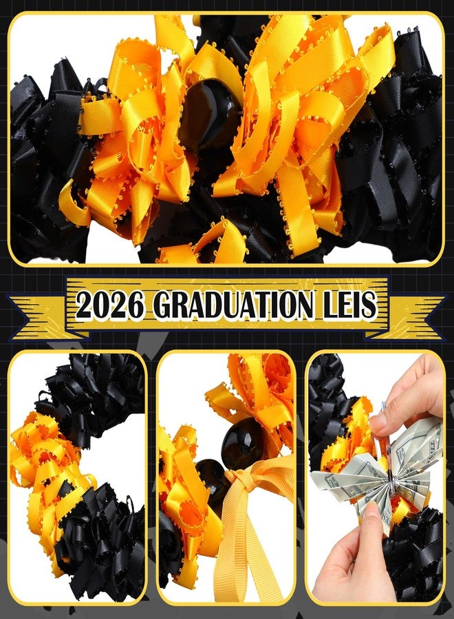 Knitgrip 47 Inch Hawaiian Graduation Leis Class of 2026 Grad Ribbon Leis Necklace Hawaiian Flower Garland with Kukui Nut for Man Woman Graduation Party Supplies(Black and Gold) - Image 3