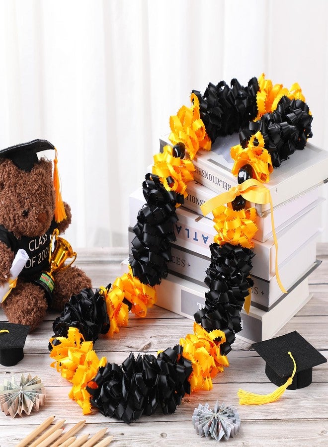 Knitgrip 47 Inch Hawaiian Graduation Leis Class of 2026 Grad Ribbon Leis Necklace Hawaiian Flower Garland with Kukui Nut for Man Woman Graduation Party Supplies(Black and Gold) - Image 2