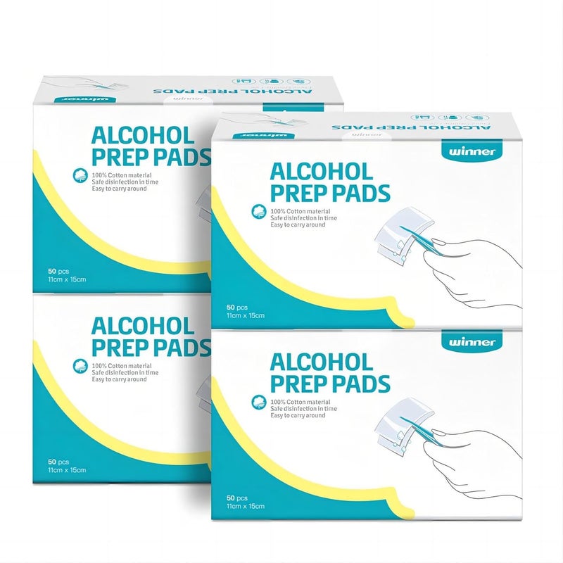 Winner Alcohol Wipes Individually Wrapped, 6" x 4" Large Prep Pads with 70% Isopropyl Alcohol, Essential for First Aid, Home and Laboratories, 4-Ply, 200 Count - Image 1