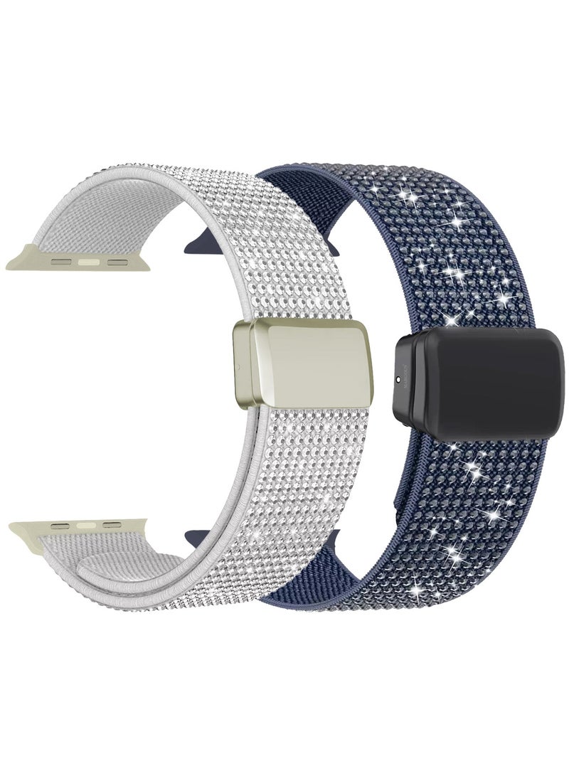 2Packs 38mm/40mm/41mm/42mm(Series 10) Strap Band for Apple Watch Series 1-9, SE & Ultra - Rhinestone Sparkle Watch Band - Image 1