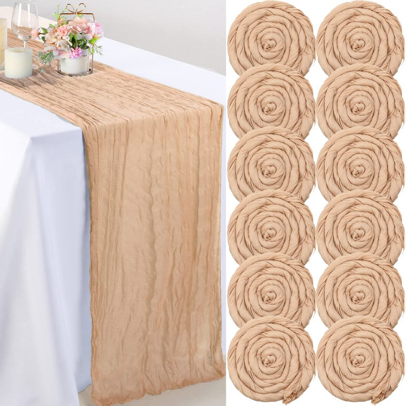 Foaincore Foaincore 12 Pack Summer Cheesecloth Table Runner 13Ft Boho Gauze Table Runner Rustic 157 Long Cheese Cloth Romantic for Wedding Bridal Baby Shower Arbor DecorChampagne 