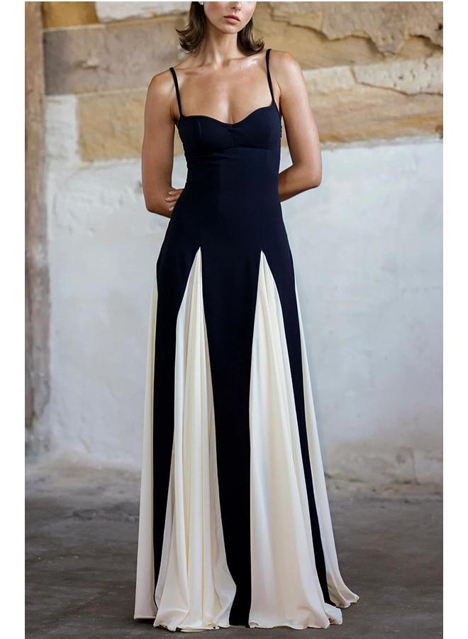 European And American Women's Clothing Explosion Black And White Color Matching Sling Dress 