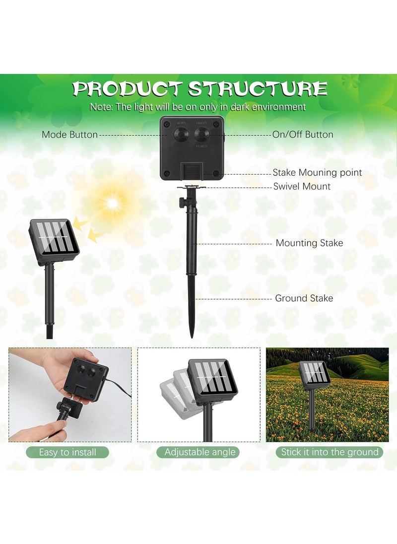 Moukeren 22 LED Solar St Patricks Day Garden Flag 8 Lighting Modes 13 x 161 Inch Double Sided Vertical Shamrock Garden Flag for St Patricks Day Garden Outdoor Yard Light Decoration  - Image 3