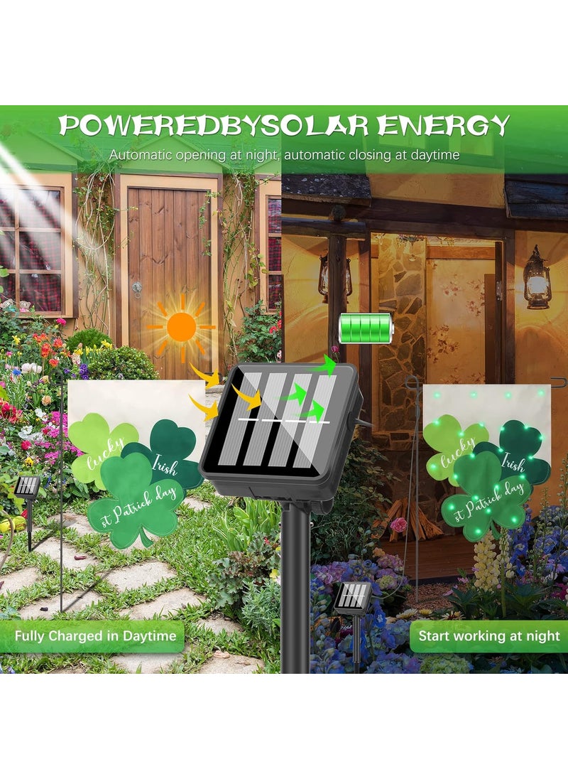 Moukeren 22 LED Solar St Patricks Day Garden Flag 8 Lighting Modes 13 x 161 Inch Double Sided Vertical Shamrock Garden Flag for St Patricks Day Garden Outdoor Yard Light Decoration  - Image 5