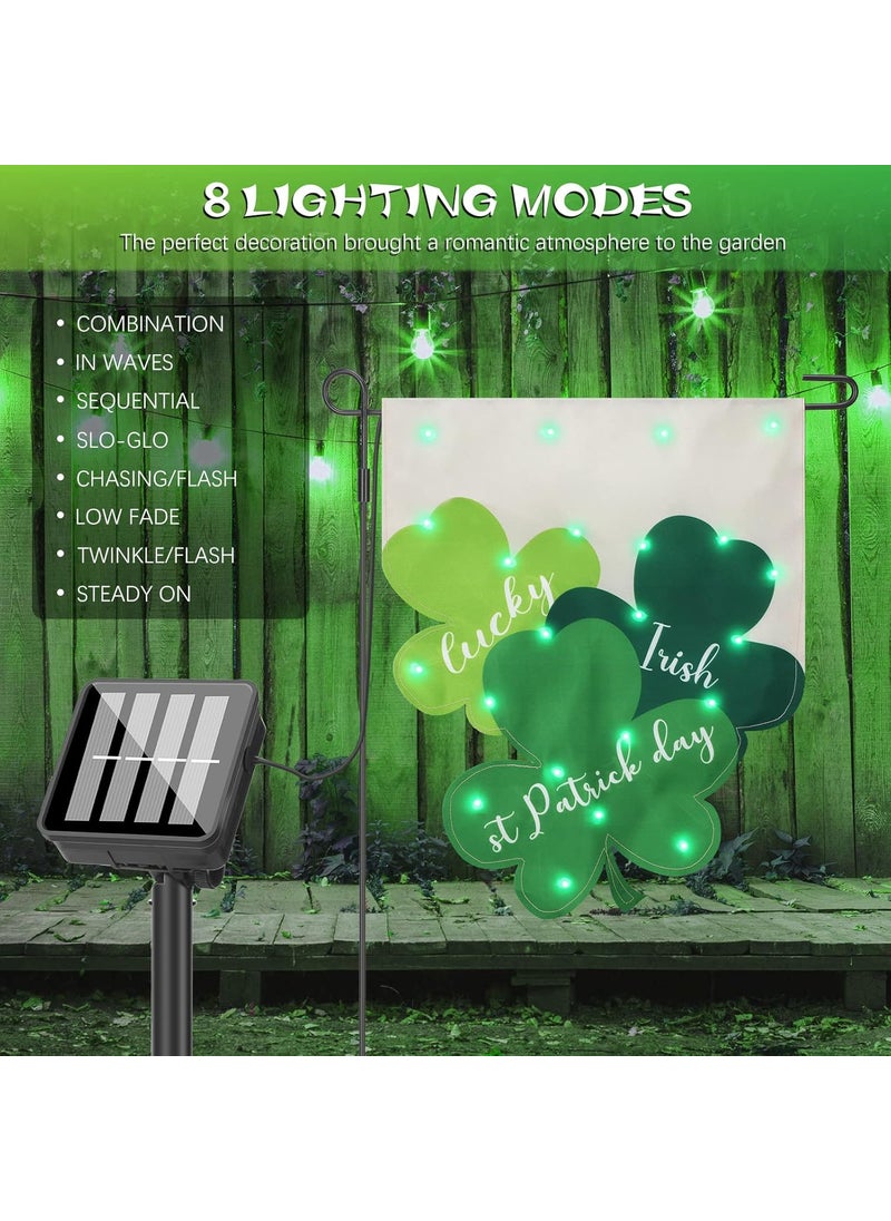 Moukeren 22 LED Solar St Patricks Day Garden Flag 8 Lighting Modes 13 x 161 Inch Double Sided Vertical Shamrock Garden Flag for St Patricks Day Garden Outdoor Yard Light Decoration  - Image 4