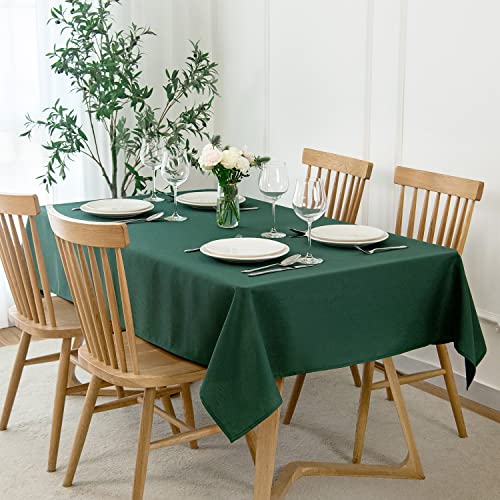 maxmill Rectangle Slubby Textured Christmas Tablecloth Waterproof Spillproof Wrinkle Free Table Cloth Kitchen Dining Room Decoration Holiday Party Banquet Event Dinner 52 x 70 Inch Hunter Green