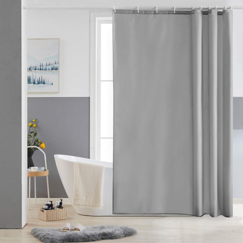 Furlinic Shower Curtain Mould Proof Resistantand Waterproof Washable Polyester Fabric Grey Bath Curtains with Weight Tape 10 Hooks for Wetroom 60x72 Inch