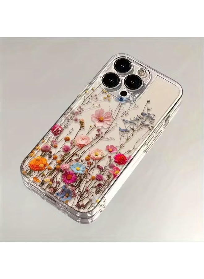 Temu Durable, transparent silicone iPhone case with a pink floral design; shockproof and scratch-resistant; compatible with iPhone 16 Pro Max - Image 2