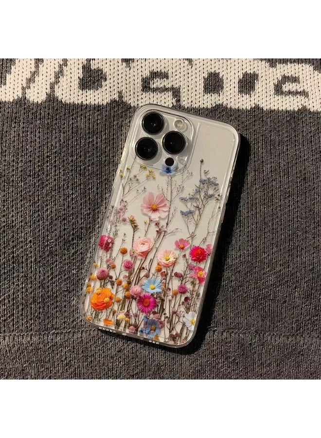 Temu Durable, transparent silicone iPhone case with a pink floral design; shockproof and scratch-resistant; compatible with iPhone 16 Pro Max - Image 1