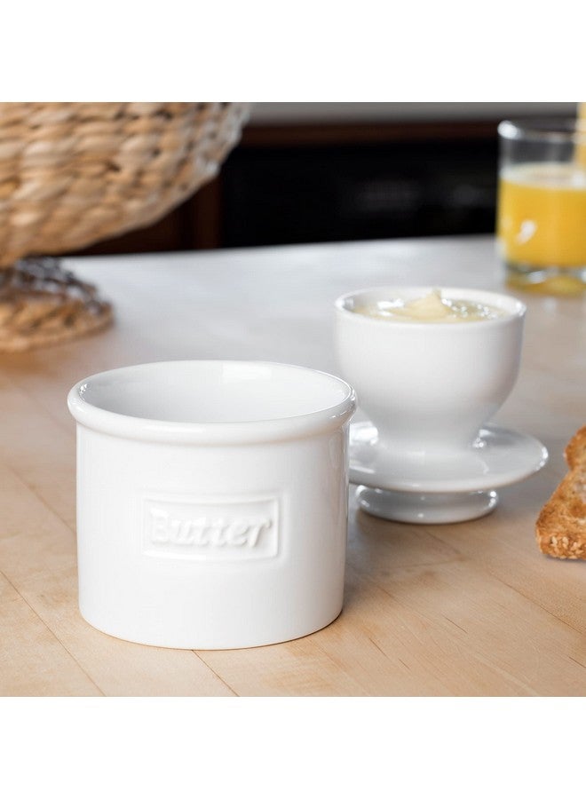Butter Bell جرس الزبدة - جرس الزبدة الأصلي من L Tremain، وعاء خزفي فرنسي لحفظ الزبدة على المنضدة للزبدة القابلة للدهن، مجموعة كافيه ريترو، أبيض ريترو، تشطيب لامع - Image 2