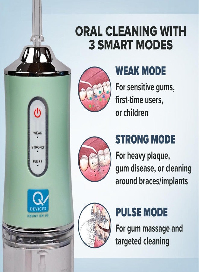 Q DEVICES Oral Irrigator Water Flosser for Gum Care & Plaque Removal, Rechargeable,3 Cleaning Modes, 220ml Water Tank, 4 Interchangeable Tips for Fresh Breath & Oral Hygiene - Image 2