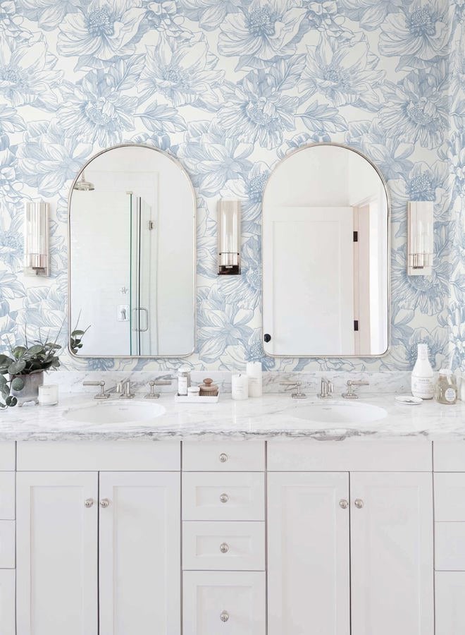 Dimoon 78.7"x17.3"Peel and Stick Blue Vintage Floral Line Wallpaper for Living Room - Image 5