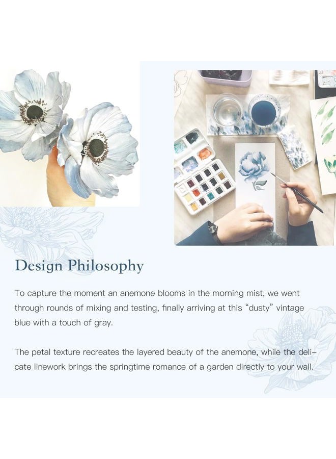 Dimoon 78.7"x17.3"Peel and Stick Blue Vintage Floral Line Wallpaper for Living Room - Image 3