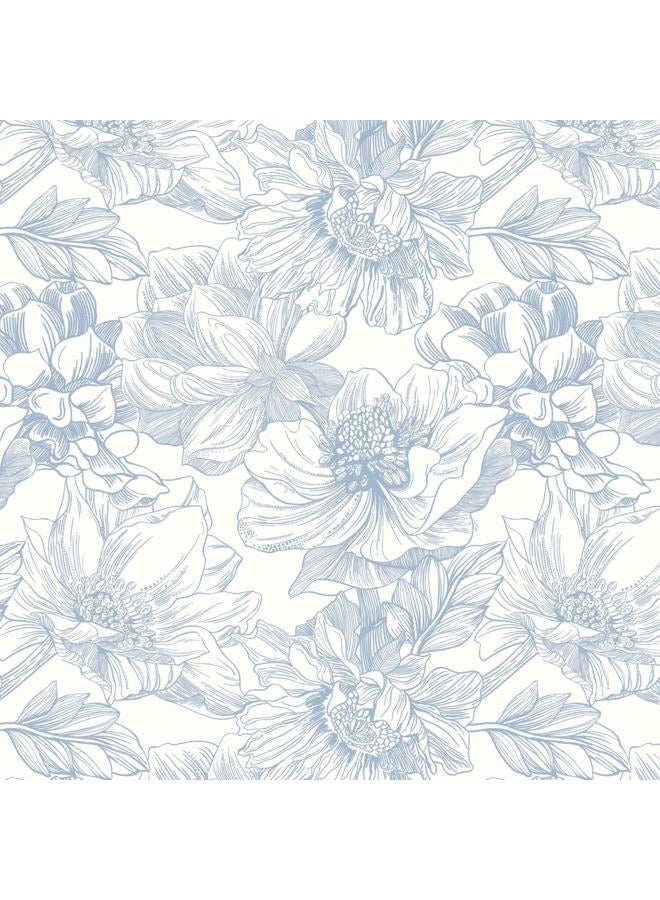 Dimoon 78.7"x17.3"Peel and Stick Blue Vintage Floral Line Wallpaper for Living Room - Image 1