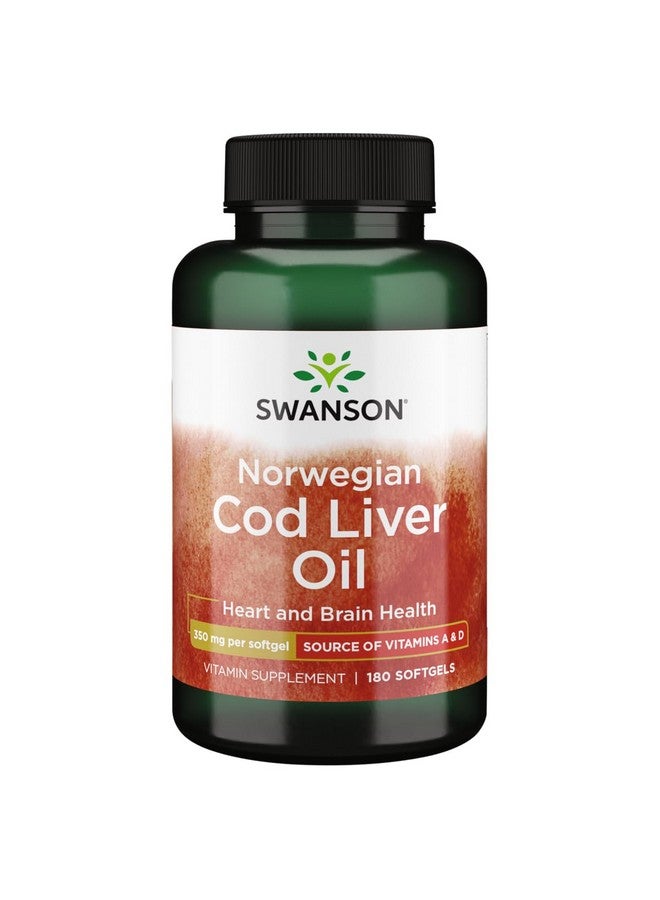 Swanson Cod Liver Oil - Wellness Supplement Promoting Bone, Skin Health, Vision Support & Immune System Function w/High Absorption Vitamin A - (180 Softgels, 350mg Each) - Image 1