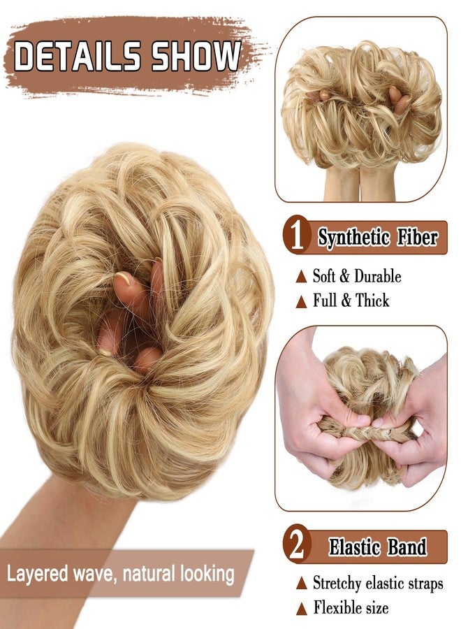 MORICA Messy Hair Bun Hair Scrunchies Extension Curly Wavy Hair Synthetic Chignon Hairpieces for Women(22H613(Dirty Blonde)) - Image 3